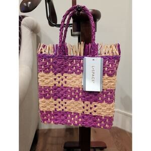 New Nordstrom LSPACE Raffia Fringe Charlie Woven Straw Bag Purse Bohemian Purple